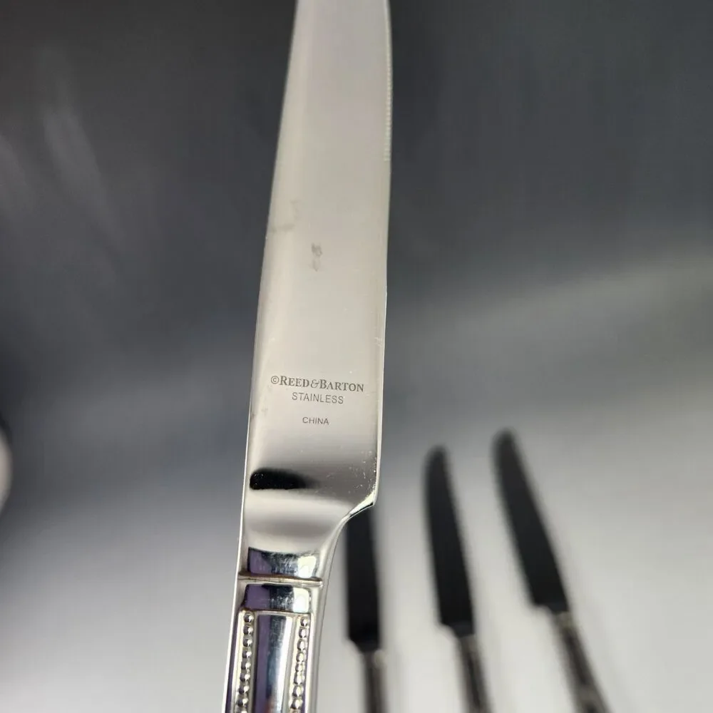 REED & BARTON Set 4 Knives HAMILTON ENGLISH GENTRY Stainless Knife Elegant Bead